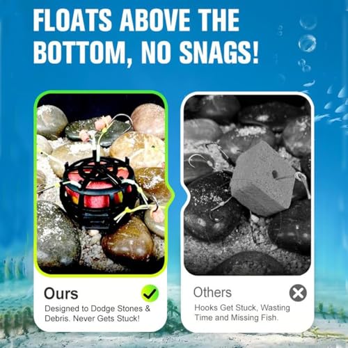 Reverse Bottom Bait Cage Fishing Hook, 360° Floating Bait Cage Fishing Hook, 6-Hooks Carp Feeder Rig, Spring Baits Cages Trap Fishings Hooks, Freshwater Saltwater for Carp, Catfish, Tilapia(2PCS,No. 8 - color: 2pcs, size: No. 8