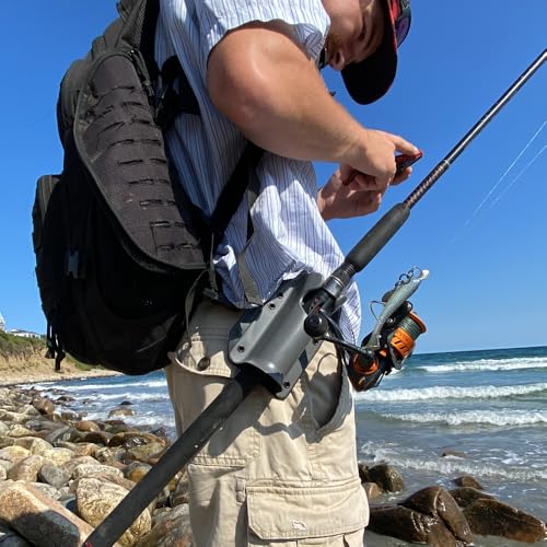 JettyHawk Fishing Rod Hip Holster, Hands-Free Quick-Draw Holder, Fits 1.5-2" Pole, for Spinning, Baitcaster, Centerpin & Surf Rods, Wading & MOLLE Belts - color: Infantry w-Black Belt Clip