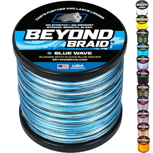 Beyond Braid Braided Fishing Line -Super Strong - Abrasion Resistant - No Stretch -Blue Camo, Moss Camo, White, Green, Pink, Blue, 4 Strand 8 Strand - color: Blue Wave, size: 20LB (1000 Yards)