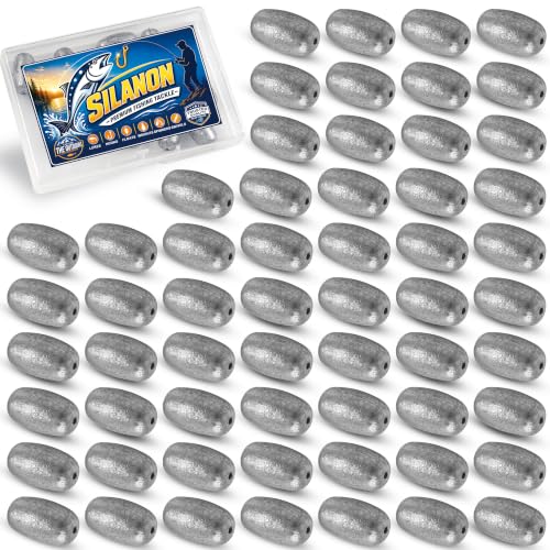 Egg Sinkers Fishing Weights, Oval Shaped Lead Fishing Sinkers Weights Slip Sliding Sinkers Drop Bass Casting Worm Weights for Saltwater Freshwater Catfish Bass Fishing - size: 1/8oz-15Pack