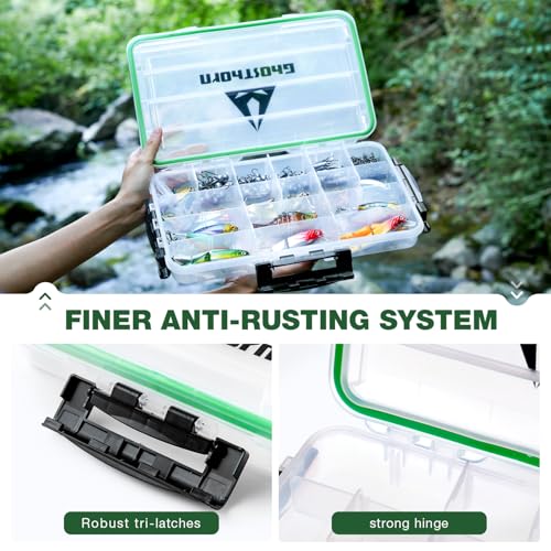 Ghosthorn Fishing Tackle Box, Waterproof 3600 and 3700 Tackle Trays, Plastic Tackle Box Organizer with Removable Dividers Storage Lure Box for Lures 3 Packs (3700 * 3) - size: 3700*3