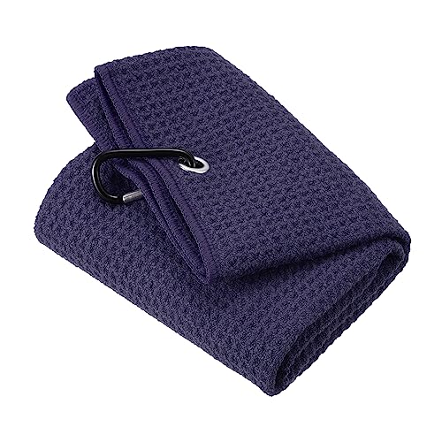 PATIKIL 20"x16" Tri-Fold Golf Towels, Waffle Pattern Towels Soft Fiber Strong Water Absorption with D Clip for Golf Lovers, Navy Blue - color: Navy Blue, size: 20"x16"