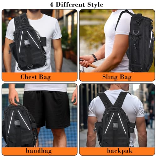Fishing Tackle Bag Sling Shoulder Backpack with Rod & Gear Holder, Water Resistant & Weatherproof, Large Storage