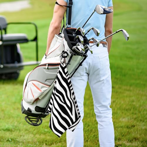 Zebra Stripes Golf Towel for Golf Bags Carts Zebras Print Golf Towels with Clip Black White Stripe Waffle Towels Pinto Cleaning Cloth 2 Packs for Men Golfer Accessories, Birthday Present - color: Black