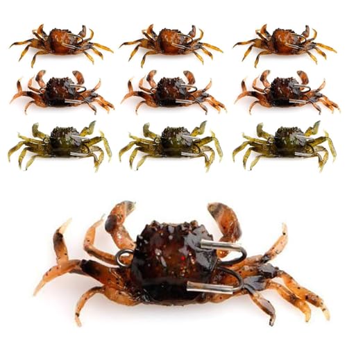 10 Pcs Soft Plastic Crab Lures, Saltwater Fishing Baits With Sharp Hooks, 3D Simulation Freshwater Tackle Accessory Tool, Random Color