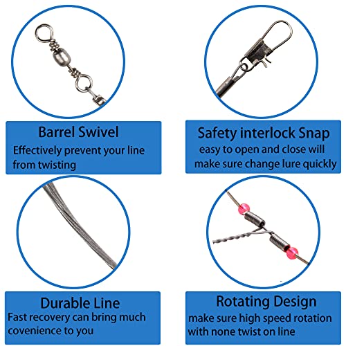 Fishing Leader Saltwater Freshwater,Stainless Steel Fish Rig with Swivel Snap Beads Connector Lure Bait and Hooks Fish Trace Lure Steel Wire Fishing Tackle Kit - color: 2arm 12pack
