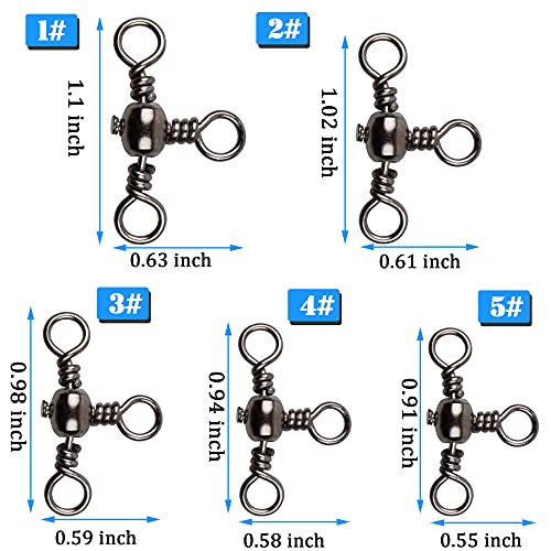 AGOOL 3 Way Swivels Fishing Tackle, 50/100pcs Crossline Barrel Swivel 3 Way Rigs T-Shape Three Way Swivels Fishing Tackle Connector for Catfish Rig Surf Fishing Rig - size: 4#_66lb