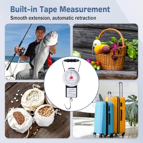 Goture 2Pcs Fishing Hanging Scale, Mechanical Kitchen and Fish Fishing Scale, Multi-Purpose Portable Hand Held Dial Weight Scale with Tape Measure (50 Lbs / 22Kg) - color: 2Pcs Fishing Scales