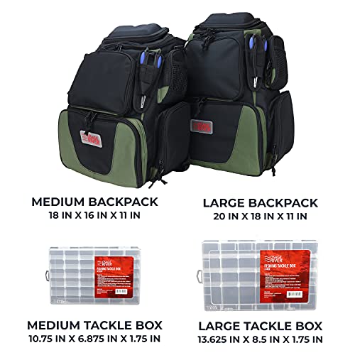 OSAGE RIVER Fishing Backpack, Fits 4 Large Tackle Boxes MOLLE Webbing Rod Holder Waterproof Cover, Includes Pliers Flashlight - color: With Accessories, size: Medium