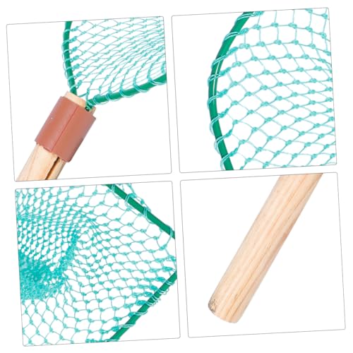 Totority Wood Handle Fishing Net 30cm Large Mesh Landing Net Portable Wear-Resistant Handheld Fishing Basket for Freshwater Fish Catching