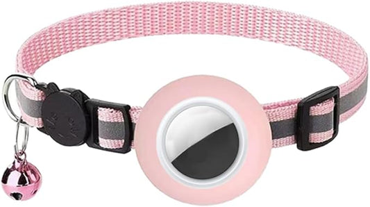 Tracker-Ready Breakaway Cat Collar (No Tracker Included) - Detachable GPS Holder + Safety Bell - Adjustable Reflective Collar with Quick-Release Buckle - for AirTag/Tile Compatible (Light Pink)