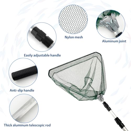 Triangular Fishing Net with Telescoping Pole Handle, Fishing Landing Net for Fishing & Camping, Handle Extend 18-36 Inches