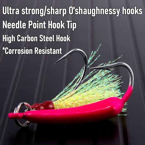 Dr.Fish 5 Pack Pompano Jigs with Teaser Hooks, Surf Fishing Jig Heads Saltwater Lure Banana Shape Stand Up O'Shaughnessy Beach Casting Halibut Striper Redfish Flounder - color: Brown/White, size: 3/8oz-Hook 3/0