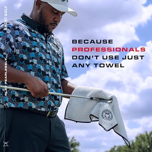 Ghost Golf Magnetic Towel (Caddie) - Ultra-Absorbent Microfiber Golf Towel | With Magnet for Golf Carts or Clubs - 18" x 40" Golfing Gear - Waffle Weave Pattern (Blue) - color: Blue