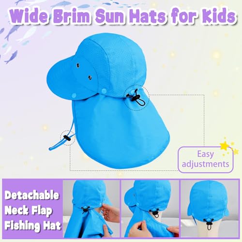 Kids Sun Hat with Detachable Neck Flap for Boys & Girls Wide Brim Fishing Hat for Kids Water Resistant UV Protection - color: 1 Pack-royalblue