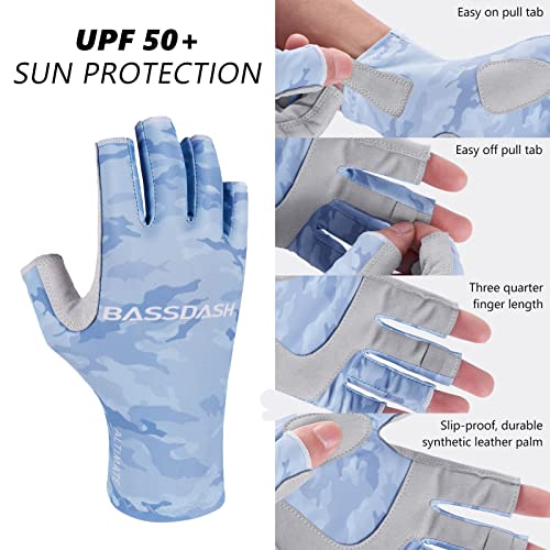 Bassdash ALTIMATE UPF 50+ Sun Protection Fingerless Fishing Gloves Men - color: ALTIMATE I - Light Blue Camo, size: X-Large