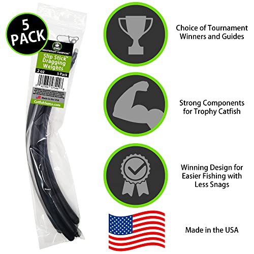 Slip Stick Dragging Weights, No-Snag Sinkers for Dragging, Trolling, Drift, Bottom Bouncing. Curved Flexible Trolling Lead - size: 3oz, 5-Pack