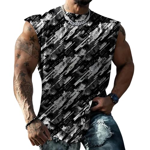 Classic Camo Mens Workout Tank Top Gym Muscle Tank Bodybuilding Stringer Tank Sleeveless Shirt Summer - color: Black Striped, size: Medium
