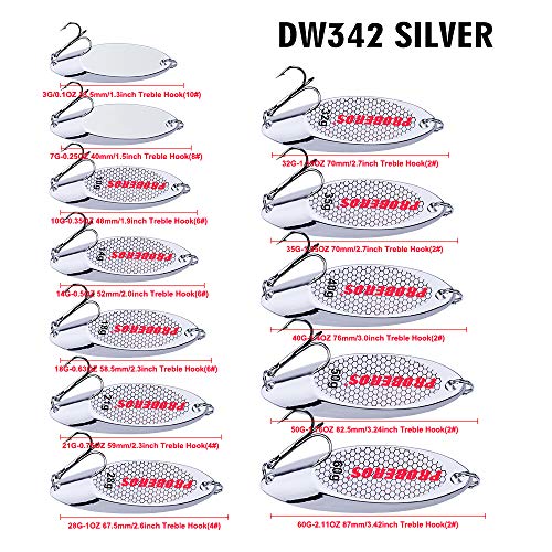 PROBEROS Fishing Spoons Lures Bass Baits Jigging Bait Tackle with Treble Hooks Hard Metal Spoon Fishing Lure Weight Pick 10 Pcs/Pack Silver Gold - color: 10PCS Silver, size: 32G-1.15OZ