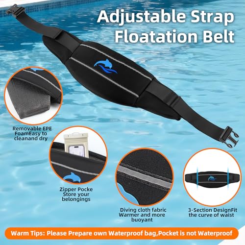 SIXRARI Adult Flotation Swim Belt, Adjustable 3-Section Buoyancy Belt with Reflective Strips for Water Aerobics, Aqua Jogging, Pool Exercise, Swimming Training & Low-Impact Workout - size: Medium