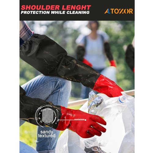 25" Extra-Long Waterproof Gloves with Cotton Liner - Heavy Duty, Aquarium & Pond Cleaning, Seafood Working