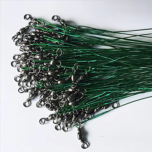 50pcs Fishing Wire Leaders Nylon-Coated Fishing Line Trace Lure Leaders with Swivels and Snaps Stainless Steel Fishing Tackle Leaders Tackle - color: Green, size: 12inch 50PCS