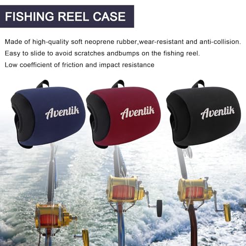 Aventik Neoprene Conventional Reel Cover Round Reel Gloves Trolling Reels Storage Reel Pouch Fits 800 1000 2000 3000 4000 5000 6000 Series Fishing Reels - color: Black, size: M:4.3''W x 2.9''D
