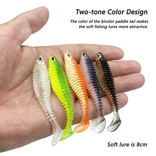 Soft Fishing Lures, 6.5cm/8cm Paddle Tail Swimbaits Soft Plastic Lures Kit for Bass Trout Walleye Crappie 30pcs/40pcs… - color: 8cm/3.15in - 30pcs