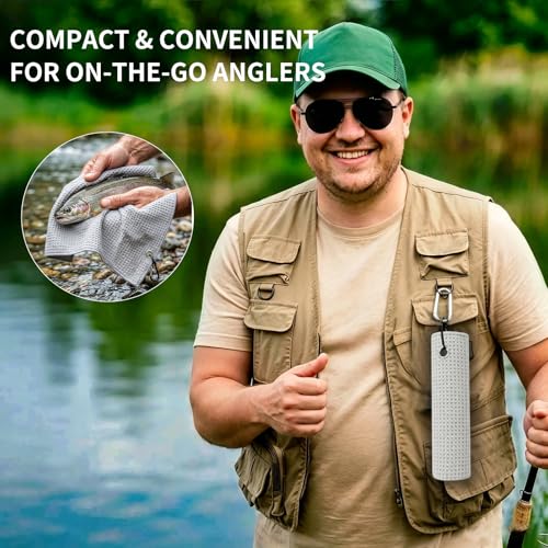 Fishing Towel with Clip,16" X 16",Waffle Pattern Effective Cleaning of Fishing Gear Accessories,Microfiber Absorbent Camping Towel for Men,Hiking Towel,Golf Towel,Grey - color: Grey