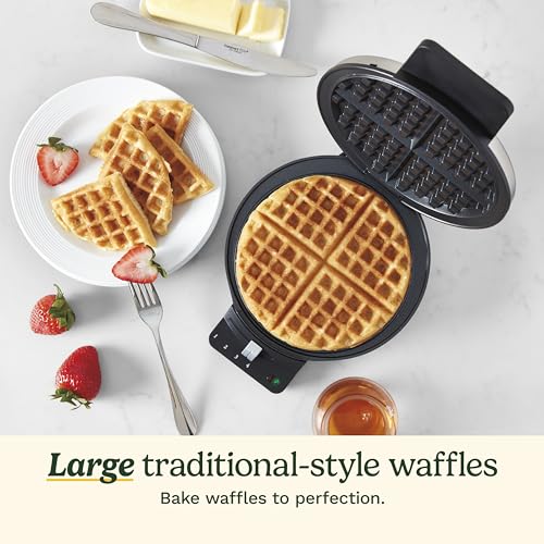Cuisinart Waffle Maker, 1250W Round Classic Waffle Iron, 5-Setting Adjustable Browning Control, WMR-CANAS, Brushed Stainless