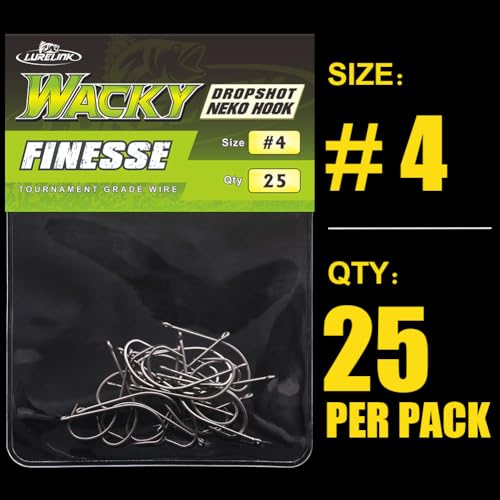 Drop Shot Hooks Wacky Rig Neko Bass Fishing Finesse Worm Size 2/0~#4 25Pack Bulk - size: Size 4 Pack of 25