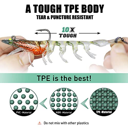TRUSCEND Duramax Pre-Rigged Saltwater Fishing Lures with BKK Jig Hooks, Easy Catch 10X Tear-Resistant TPE Soft Swimbait for Redfish Grouper Striper Bass Trout Crappie Walleye, Weedless Freshwater Bait - color: A3-4.3"-0.75oz
