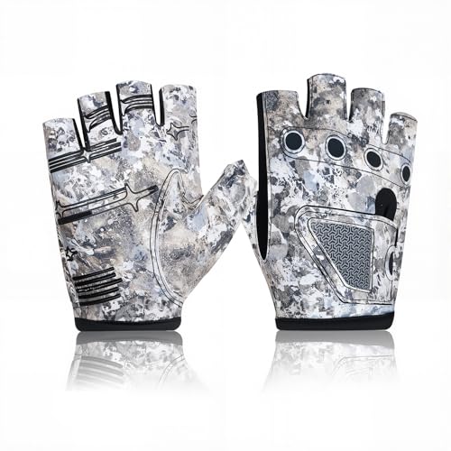 Stubby Fingerless Fishing Gloves Men - Lightweight Breathable Anti-Slip Kayak Gloves Women for Kayaking, Sailing,Paddling,Rowing - color: Camouflage gray, size: Small-Medium