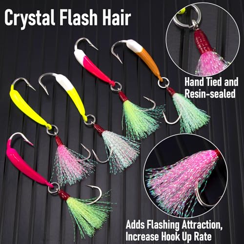 Dr.Fish 5 Pack Pompano Jigs with Teaser Hooks, Surf Fishing Jig Heads Saltwater Lure Banana Shape Stand Up O'Shaughnessy Beach Casting Halibut Striper Redfish Flounder - color: Pink/White, size: 1/2oz-Hook 4/0