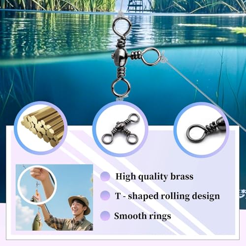 Natufish 3 Way Swivels Fishing Tackle - 25Pcs/50Pcs Three Way Swivel Black T-Turn Barrel Swivel High Strength Connector for Catfish Rigs - size: 3/0#_132lbs_25pcs