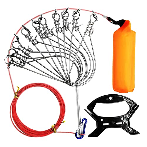 Fishing Stringer Live Fish Lock, Stainless Steel Fish Stringer Clip, Big Fish Wire Rope Cable with Float and Plastic Handle, Fishing Holder Kit with High Strength 10 Snaps/Buckles - size: 5m