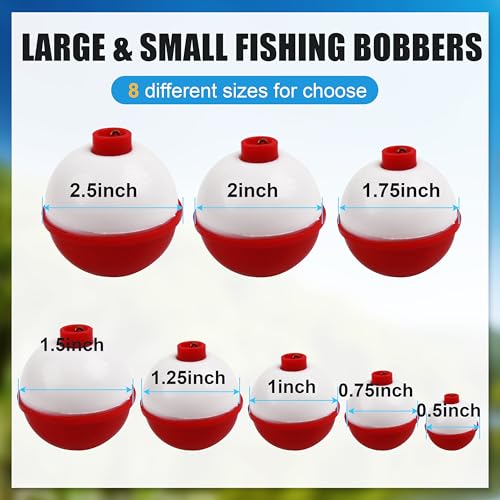 SILANON Fishing Bobbers Set Hard ABS Fishing Floats Bulk Snap on Round Bobbers for Fishing Push Button Fishing Bobbers Floats Assortment Red and White Buoy Floats 0.5-2.5inch - size: 1.75inch-10pcs
