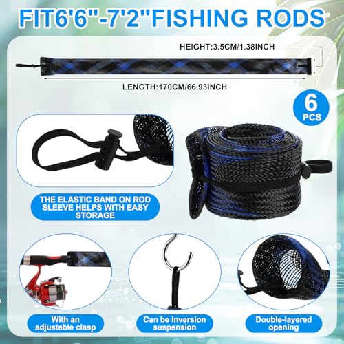 12 Pcs Fishing Rod Sleeves and Lure Wraps for Rods Poles,Grey - color: Grey