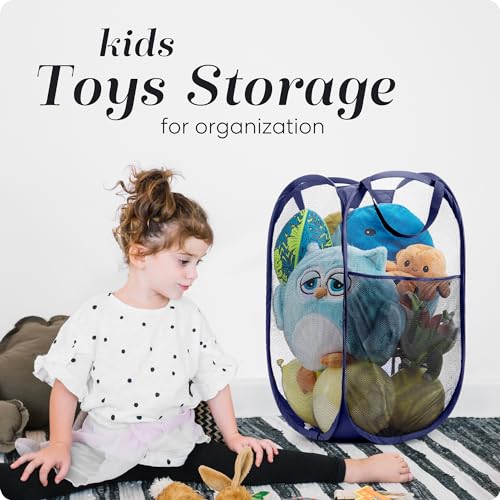 Handy Laundry Collapsible Mesh Foldable Hamper 14" x 14' x 24" Navy Blue