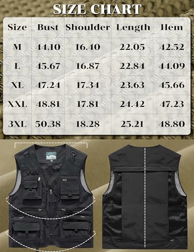 Men's Lightweight Mesh Fishing Vest Utility Outdoor Multi-Pocket Hunting Cargo Vest - color: Black, size: XX-Large