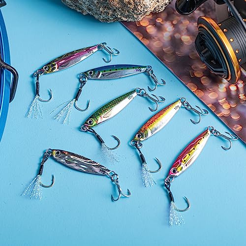Goture Fishing Jigs,Vertical Jig Saltwater, Jig Fishing Lures with Assist Hook and Treble Hook, 7g-80g Fishing Jigging Spoon Lures for Tuna,Salmon,Sailfish,StripedBass,Grouper Snapper,Kingfish - size: 0.25oz/7g