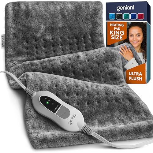 GENIANI Electric Heating Pad for Back Pain & Cramps Relief, Electric Throw, Auto Shut Off, Machine Washable, Moist Heat Pad for Neck & Shoulder - Valentines Day Gifts for Her (12×24", Tabby Gray)