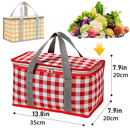 Insulated Reusable Food Picnic Bag Beach Bags, Cooler Bags with Zippered Top -for Hot or Cold,Picnic Basket Collapsible,Beach, Outdoor Party, Camping,Festivals (Red)