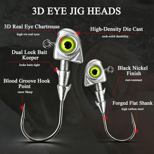 15pcs Swimbait Jig Heads Dual Bait Keeper 3D Eye Salt Fresh Water Soft Lure Hooks Multi Weight Assortment 1/8-1/2oz - size: 1/8oz-15Pack