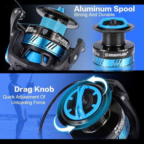 Sougayilang Surf Fishing Rod and Reel Combo, 4 Piece MH/H Saltwater Fishing Combo with 5000 Size Spinning Reel(12'/15') - color: blue, size: 10ft-Spinning-4Pc-Heavy