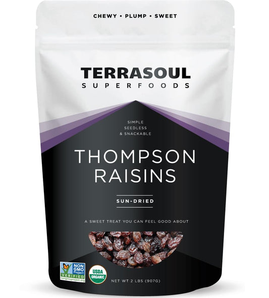 Terrasoul Superfoods Organic Raisins, 2 Lbs - Seedless | No-Sugar Added | No Preservatives