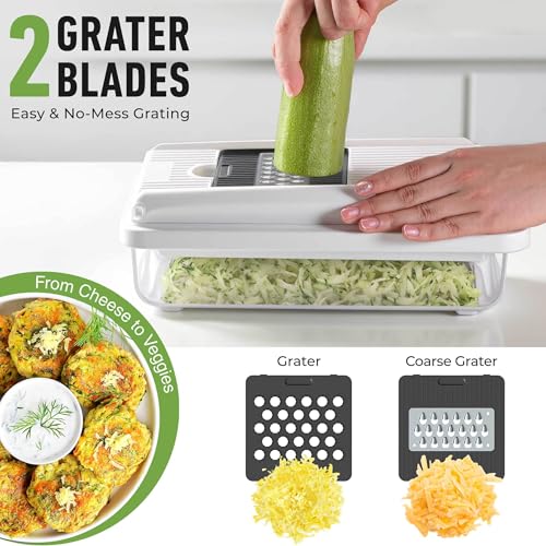 Mueller Vegetable Chopper Mandoline Slicer, Food Veggie Chopper, Cheese Grater, Onion Vegetable Cutter with Container, Dicer, Kitchen Gadgets & Essentials, White Sand/Grey