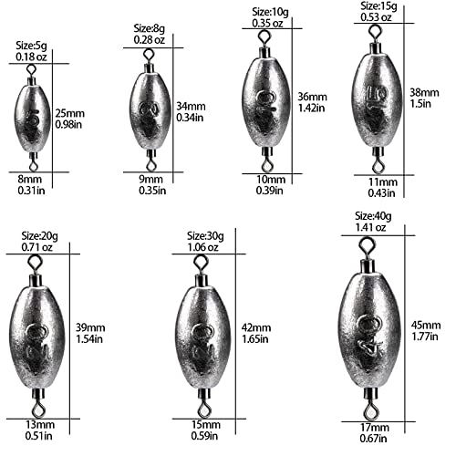 THKFISH Fishing Weights Inline Weights Trolling Sinkers Swivel Weights Quick Set Up Lead Fishing Sinker with Inner Swivel - size: 10pcs-40g(1.4 oz)