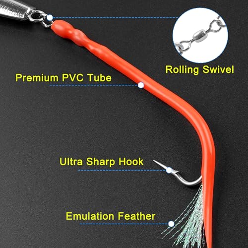 Diamond Jig Saltwater Fishing Lures Casting Jigging Spoon with Tube Tail Stainless Steel Hooks Trolling Lures Striped Bass Metal Jig for Deep Sea Surf Fishing Bottom Dragging Sinking - color: Red, size: 10 oz