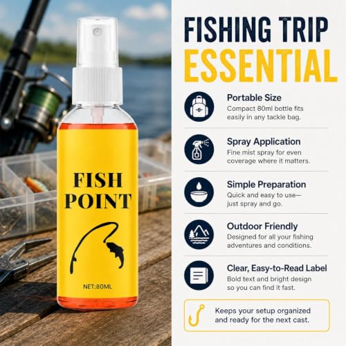 Fish Attractant Spray 80ml Fish Point Scent Liquid | Panfish Bait Scent Attractant for Men Angler Dad Husband Boyfriend Outdoor Trip Dock Boat Lake River Stream